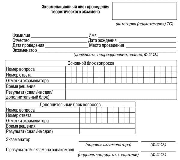 купить лист сдачи теоретического экзамена ПДД в Кызыле